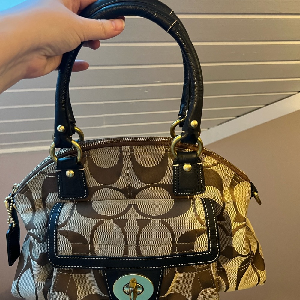 Well-Loved Coach Brown and Tan Satchel with Signature Monogram